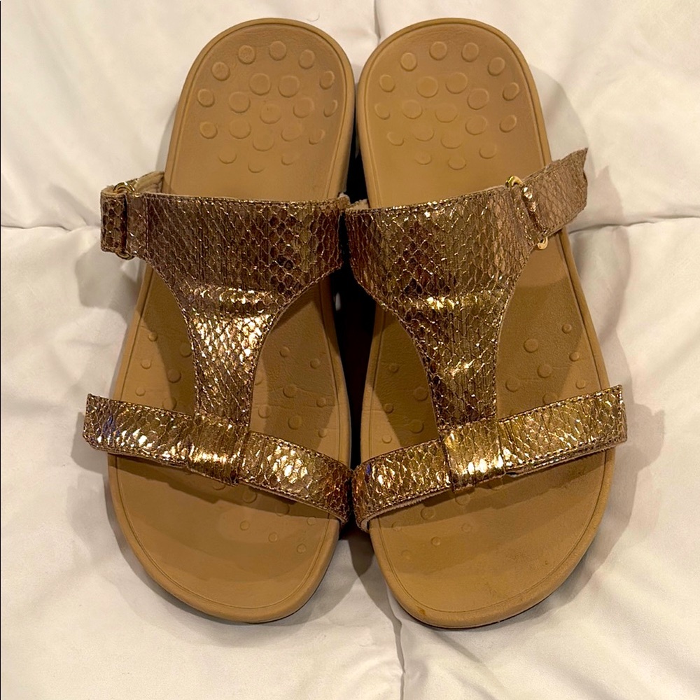 Gold Vionic Ellie snake metallic sandals